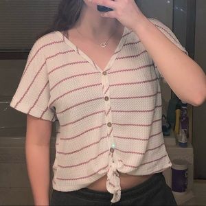 Waffle Pattern Striped Top